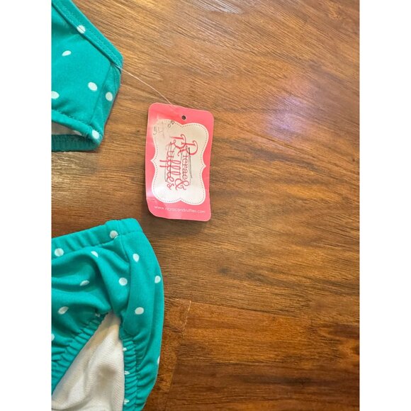 NWT Ricrac & Ruffles Toddler Polka Dot Teal Infant Two-Piece Swimsuit Bikini 18m - Picture 4 of 5